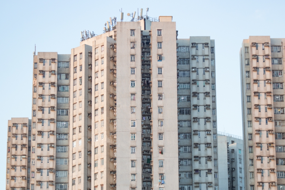 Closeup,Architectural,Shot,Of,Hong,Kong,Home,Ownership,Scheme,Housing.